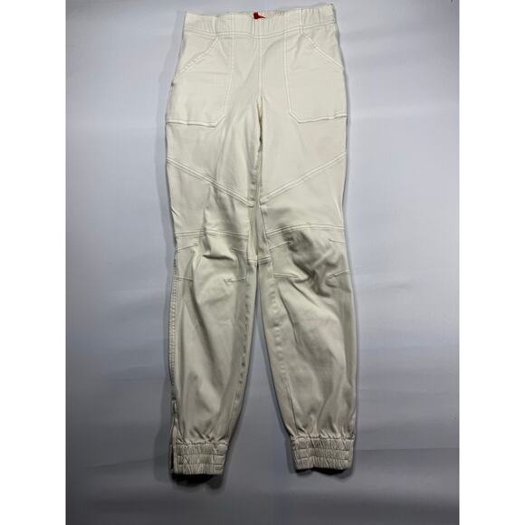 Spanx Women's Patch Pocket Ankle Zip Cream Denim Jogger Pants - Size S (27x29) - Picture 1 of 5